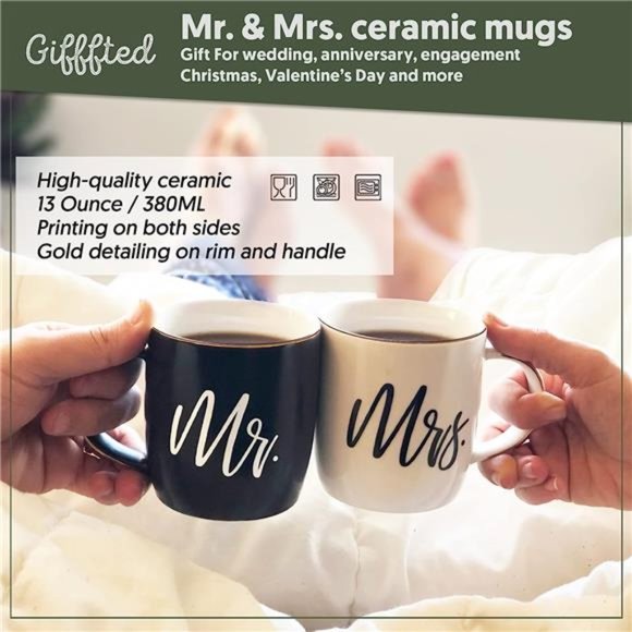Couples Gifts For Christmas, Wedding Anniversary, Engagement - Mr and Mrs Mugs - Picture 4 of 6